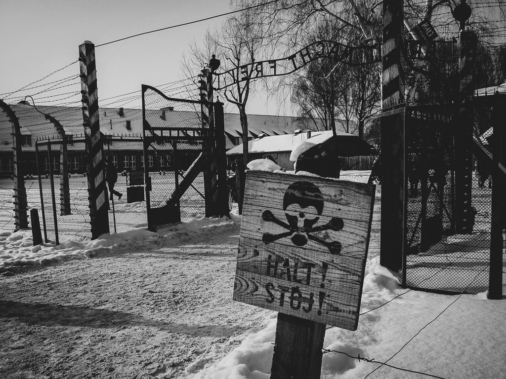 Auschwitz memorial sign - Photo by Frederick Wallace
